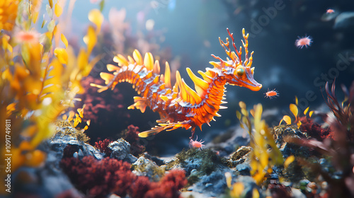 Capturing the Intricacies of Leafy Seadragons Amidst a Bounty of Sea Life photo