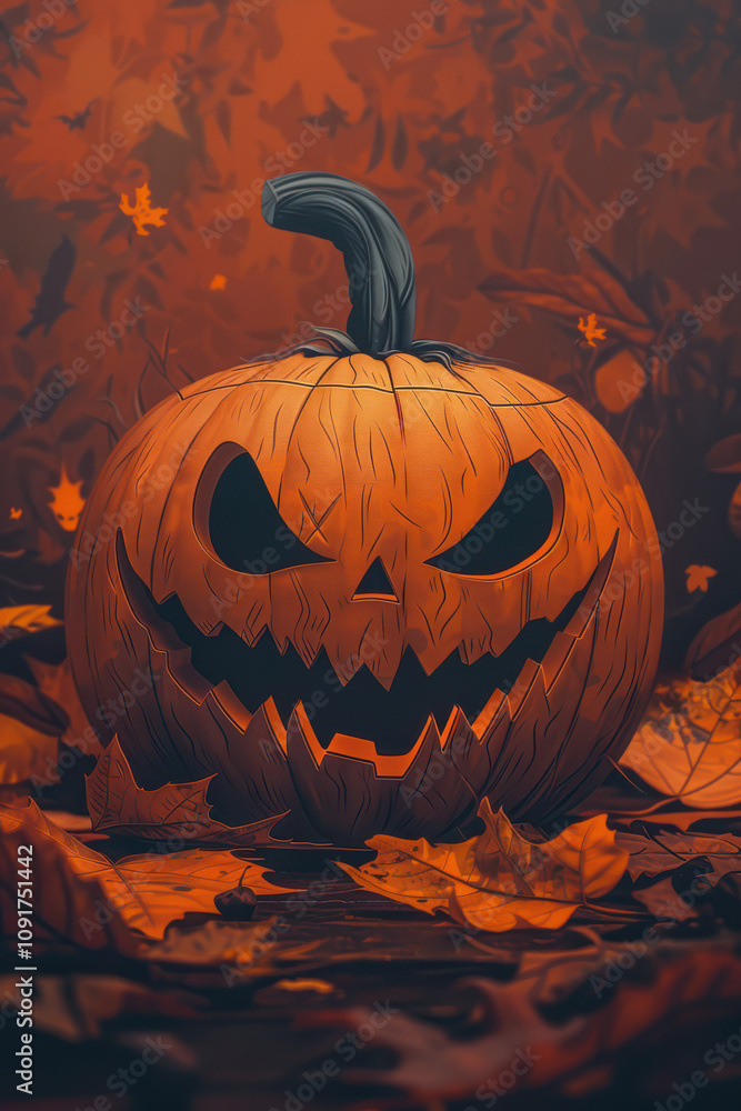 Halloween Pumpkin with glowing eyes on dark background