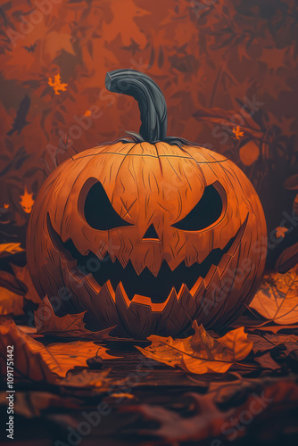 Obraz na płótnie Halloween Pumpkin with glowing eyes on dark background w salonie