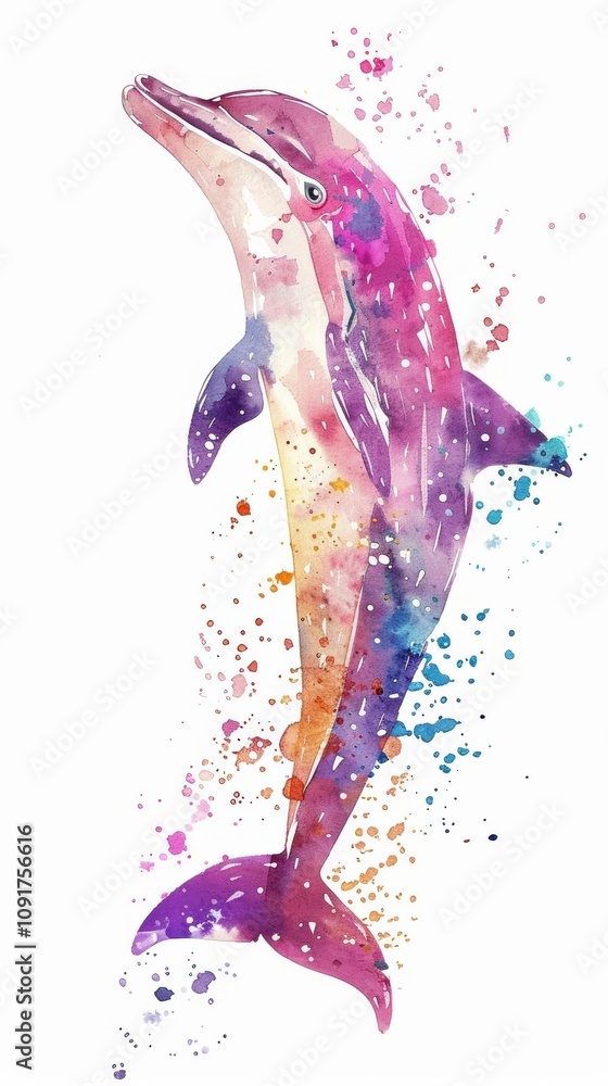 Obraz premium Whimsical Watercolor Dolphin on White Background for Design and Print Generative AI