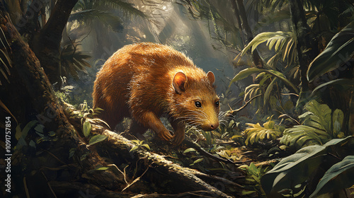 An Engaging Foraging Scene of the Hispaniolan Solenodon Highlighting Its Fur and Surroundings in a Tropical Wonderland. photo