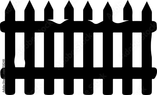 Black Silhouette of Wooden Fence Graphic