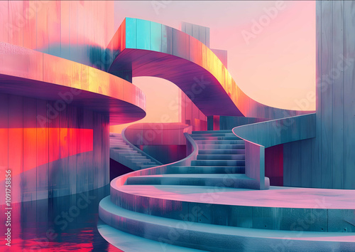 surreal abstract art minimal architecture various versions overlaid muted iridescent colours hyperrealistic highly detailed precise sharp intricate detail photo