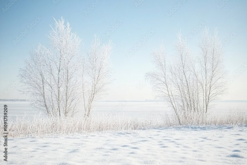 Obraz premium Iriad, fogy dawn (winter landscape, roowy sunrise)