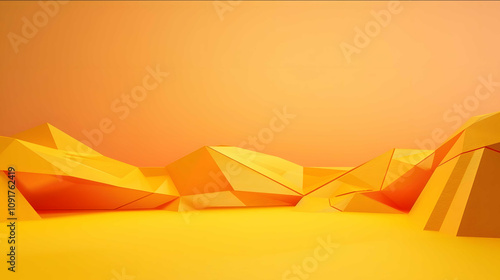 minimalist background orange yellow ground with 3D geometry behind realistic