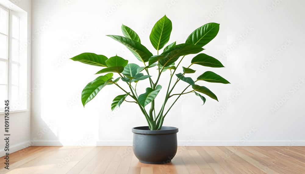 Fototapeta premium Rubber fig plant in an empty room isolated with white highlights, png