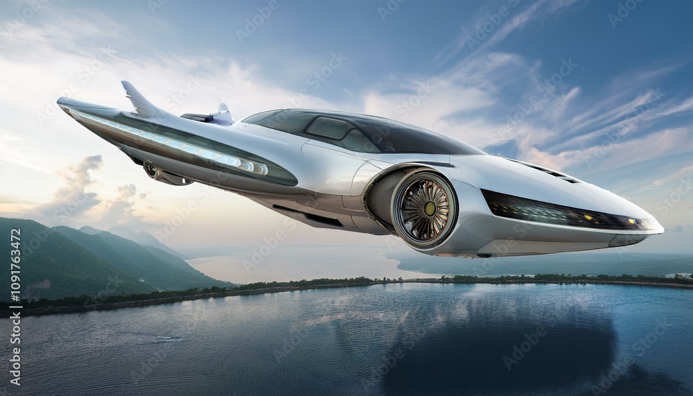 Fototapeta premium 하늘을 나는 미래형 자동차의 외형