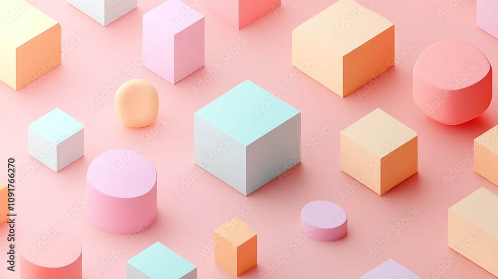 Obraz premium Colorful 3D Geometric Shapes on Pastel Pink Background Minimalist Design : Generative AI