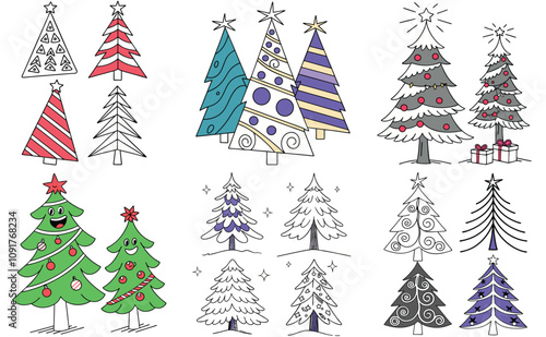 set of christmas trees or pine tree vector illustration