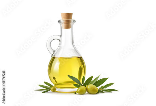 Bottle of olive oil with herbs. isolated background