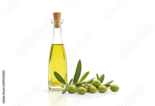 Bottle of olive oil with herbs. isolated background