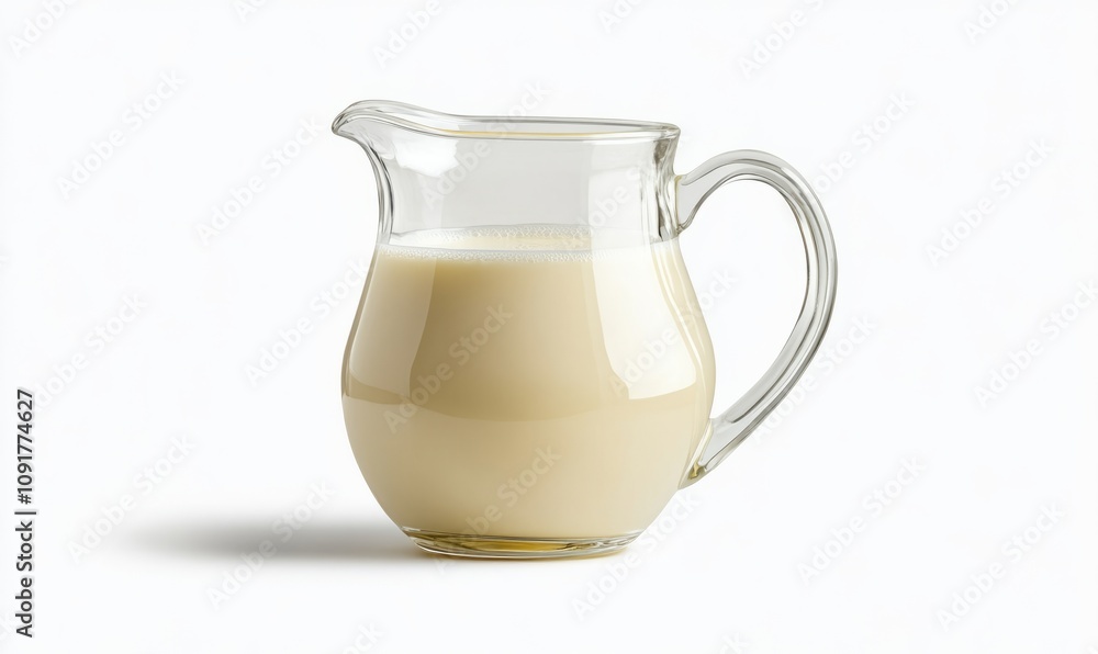 Isolated Glass Pitcher of Fresh Milk on White Background for Culinary and Beverage Use Isolated Glass Pitcher of Fresh Milk on White Background for Culinary and Beverage Use
