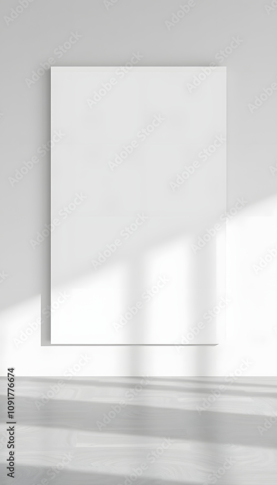 Mock up poster. Blank vertical canvas, gray wall and floor on background isolated with white highlights, png Mock up poster. Blank vertical canvas, gray wall and floor on background isolated with white highlights, png