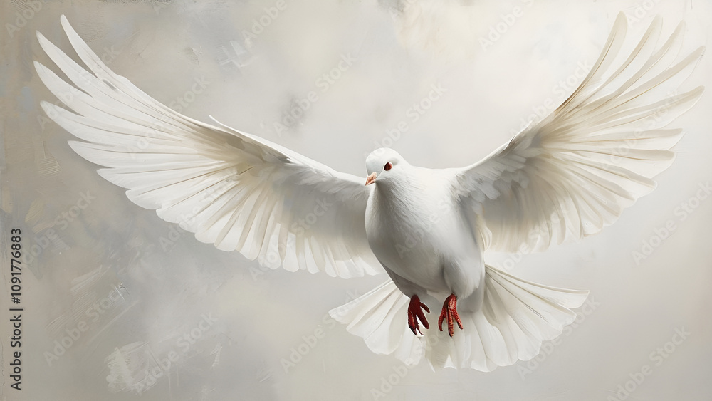 Fototapeta premium White Bird with Wings Spread in Flight.