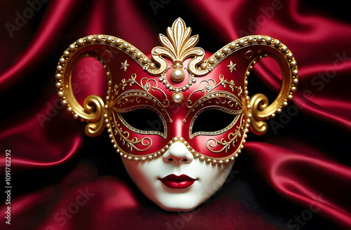 Wallpaper Mural Ornate red and gold Mardi Gras mask with horns Torontodigital.ca
