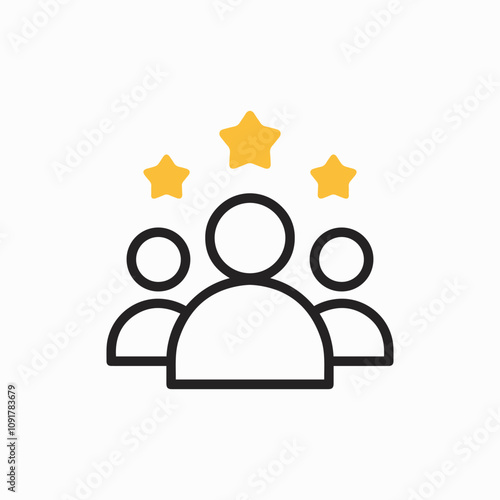 Customer Satisfaction Icon On White. Achievement, grade, ranking, star, user team icon. Client rating, executive, star user team icon