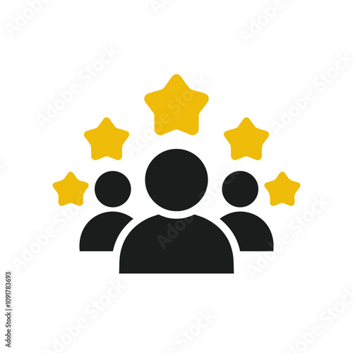 Customer Satisfaction Icon On White. Achievement, grade, ranking, star, user team icon. Client rating, executive, star user team icon