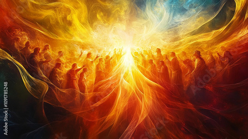 Old retro devote hebrew jewish act cloth young pure human girl face happy joy thank lord Jesus Christ. Burn male dove hope new gift give gospel tongue sign icon light dark black room text space card