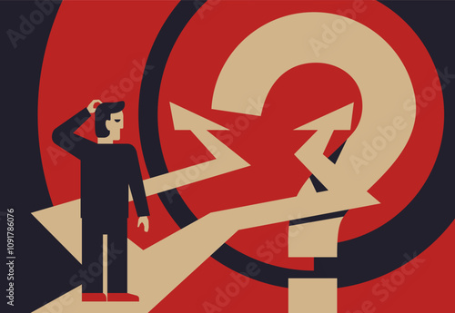 Question mark and abstract thinking person, retro colors