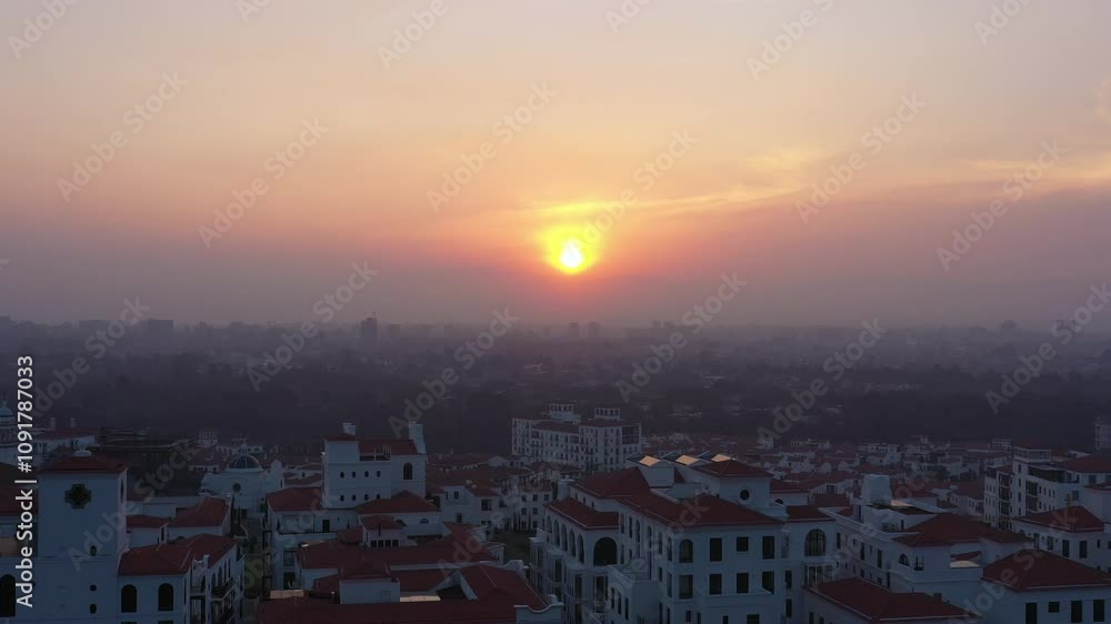 aerial shot of Guatemala City at sunset on a summer evening in Cayala City. aerial shot of Guatemala City at sunset on a summer evening in Cayala City.