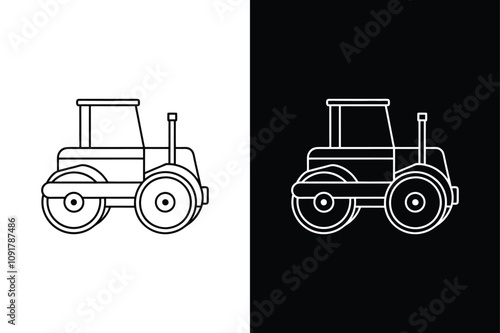 Road Roller or Steamroller isolated vector icon illustration on white background.