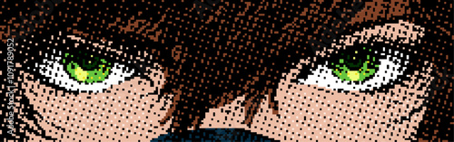 green eyes close up retro pixel halftone effect illustration