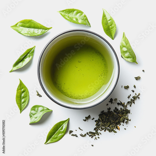 Wallpaper Mural Fresh Green Tea in a Bowl Surrounded by Tea Leaves and Loose Leaf Green Tea on a Bright Background for Healthy Lifestyle and Natural Beverages Torontodigital.ca