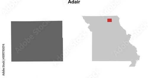 Adair County (Missouri) blank outline map set photo