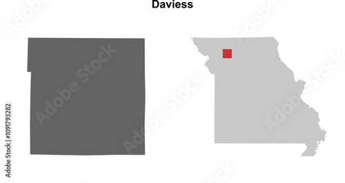 Daviess County (Missouri) blank outline map set photo