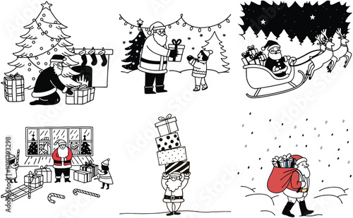 Santa claus with gift art illustration vector set