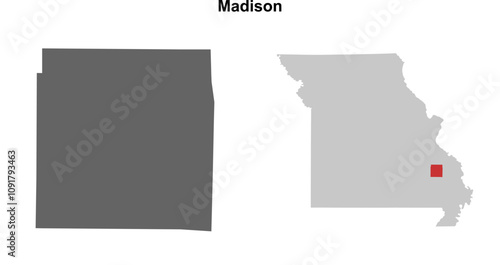 Madison County (Missouri) blank outline map set