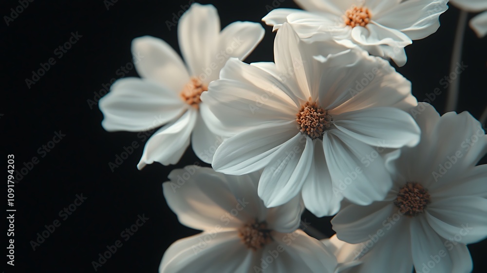 Obraz premium Beautiful close up petals white flowers with black background image