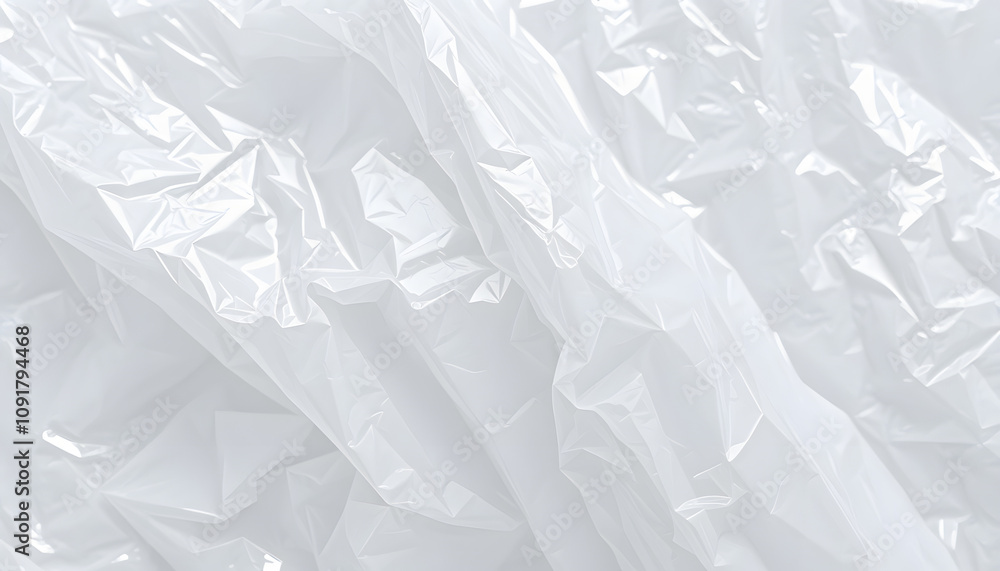 Obraz premium Transparant wrinkled plastic, white plastic or polyethylene bag texture, macro, white background isolated with white highlights, png