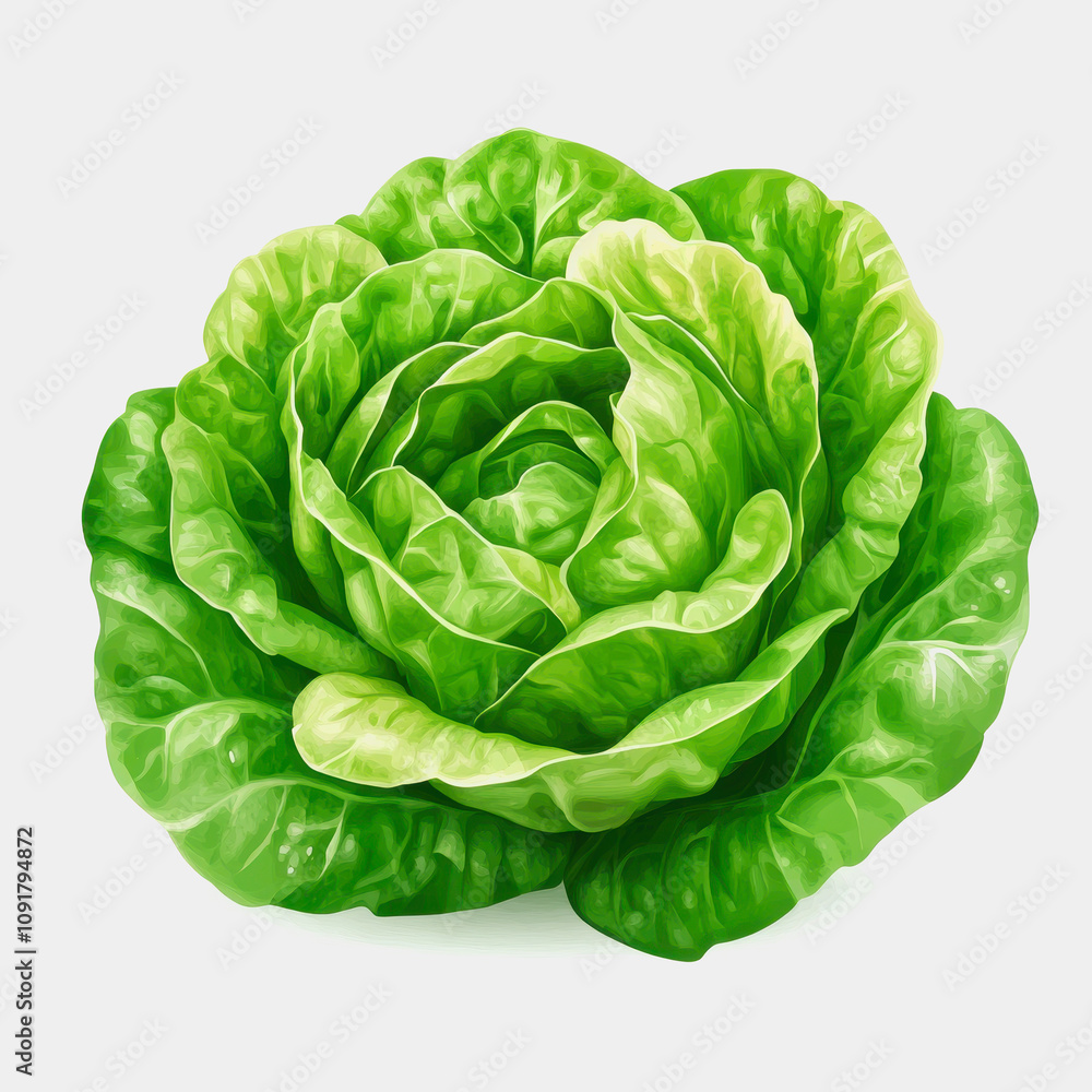 Fototapeta premium Fresh and Vibrant Green Lettuce with Rich Textures and Detailed Leaf Patterns for Healthy Cooking and Nutritional Recipes, Isolated on a Neutral Background
