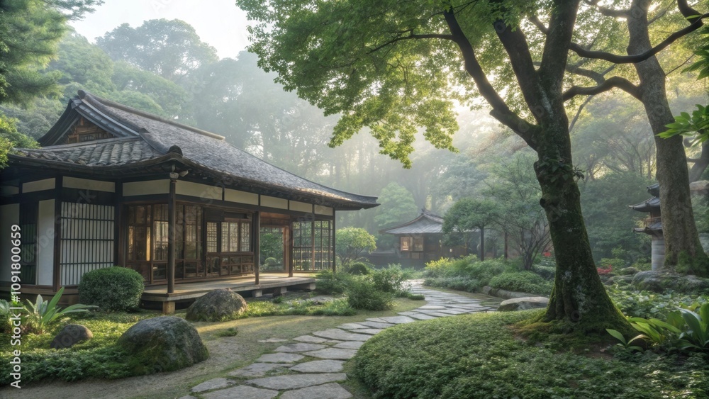 Obraz premium Greenery surrounding the cooling center enhancing tranquility.