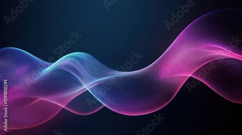 Abstract Wavy Lines of Pink and Blue Light on a Dark Background