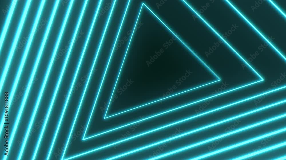 A striking 3D rendering of a futuristic, blue neon light triangle, skillfully arranged in a zigzag pattern to create a visually captivating and modern design element