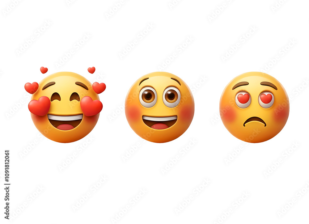 3D Set of Emoticons Isolated. Round Yellow Faces with Various Emotions ...