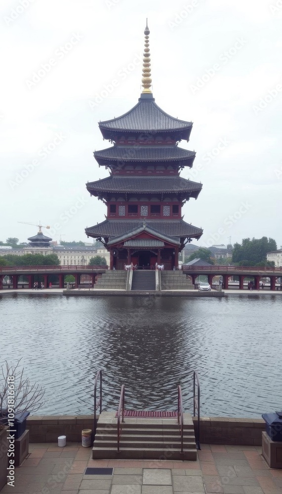 Obraz premium a large pagoda in the middle of a lake