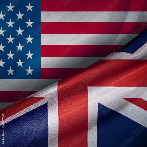 American and British English language concept, USA and UK flags photo