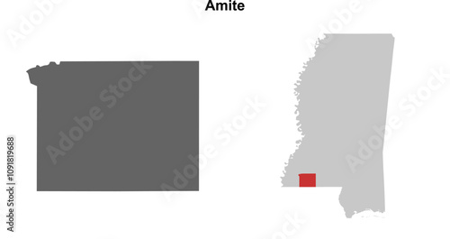 Amite County (Mississippi) blank outline map set