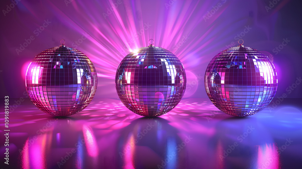 Obraz premium Des boules de disco brillantes reflétant la lumière colorée dans un décor vibrant.