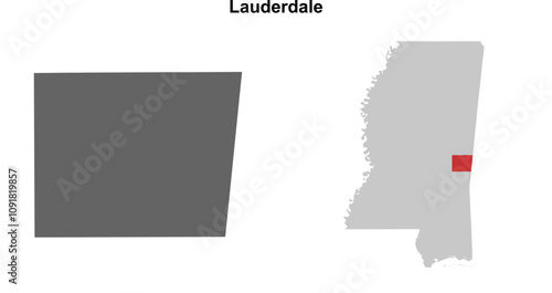 Lauderdale County (Mississippi) blank outline map set photo