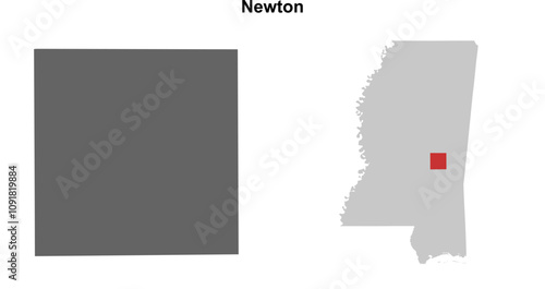 Newton County (Mississippi) blank outline map set
