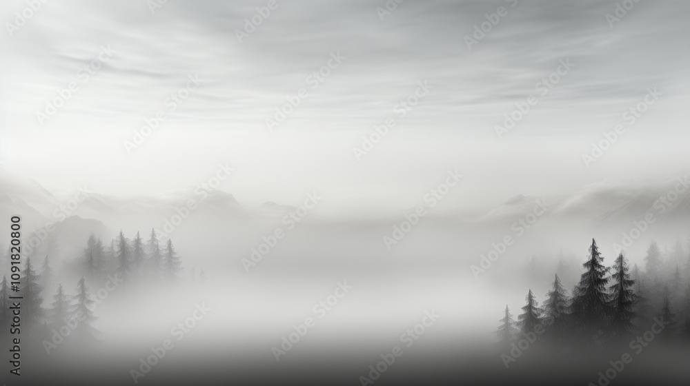Ethereal Forest Landscape with Trees Emerging from Dense Fog, Conveying a Chilly and Serene Atmosphere
Ethereal Forest Landscape with Trees Emerging from Dense Fog, Conveying a Chilly and Serene Atmosphere