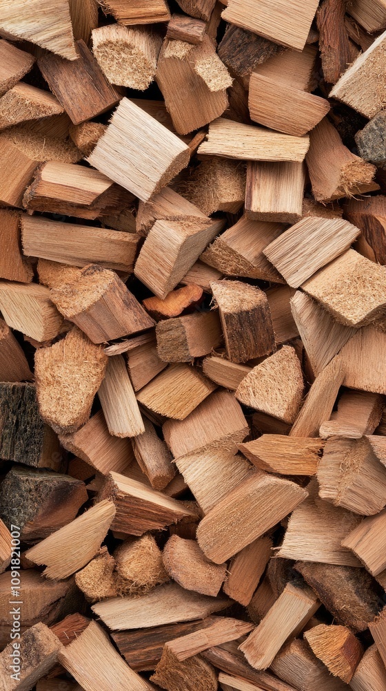 Fototapeta premium Natural wood chips and sawdust create a rustic backdrop for creative product presentations in e-commerce settings