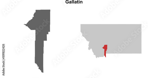 Gallatin County (Montana) blank outline map set