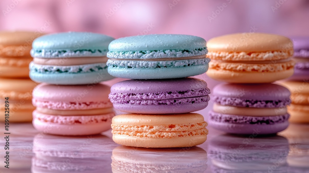 Obraz premium Gourmet Macarons in Lavender Teal and Peach Shades