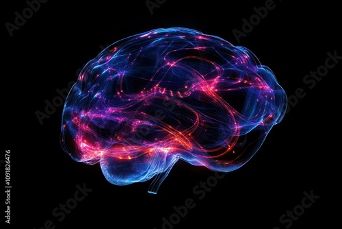 Abstract Brain Illustration with Colorful Lights