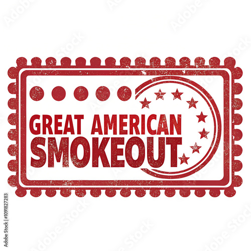 Red rectangular stamp design with grunge style for great American smokeout theme photo